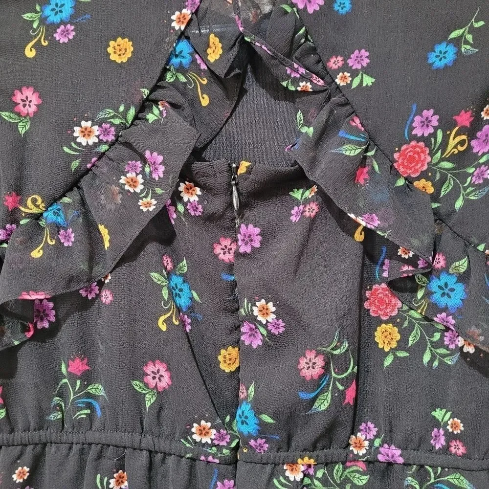 D-Signed girls‎ black floral coco ruffle dress size L(14/16)